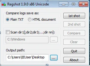 Regshot 1 before malware execution