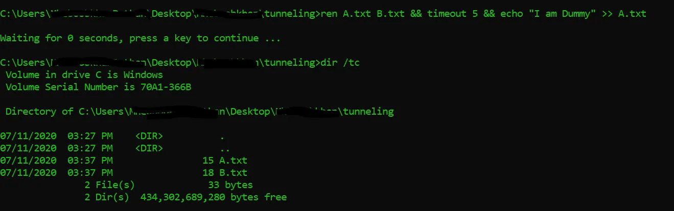 A.txt created with new data with out changing the creation time