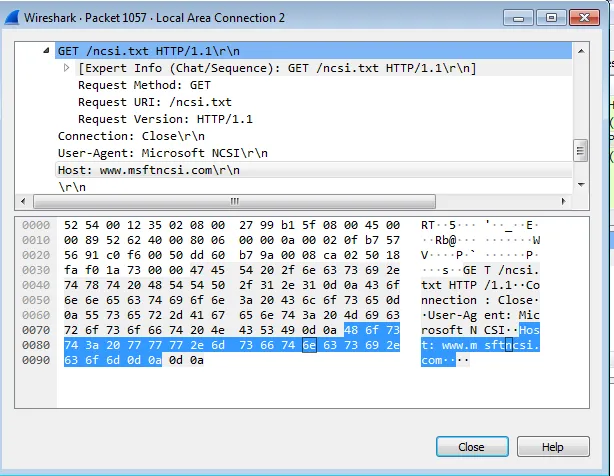 Malware trying to connect msftncsi